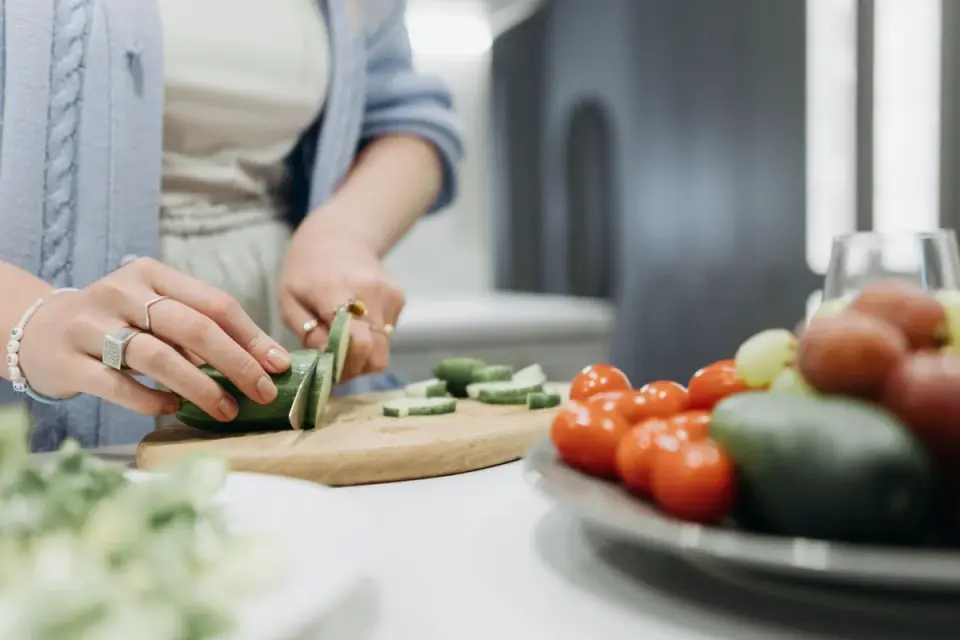 Dog owner preparing a meal