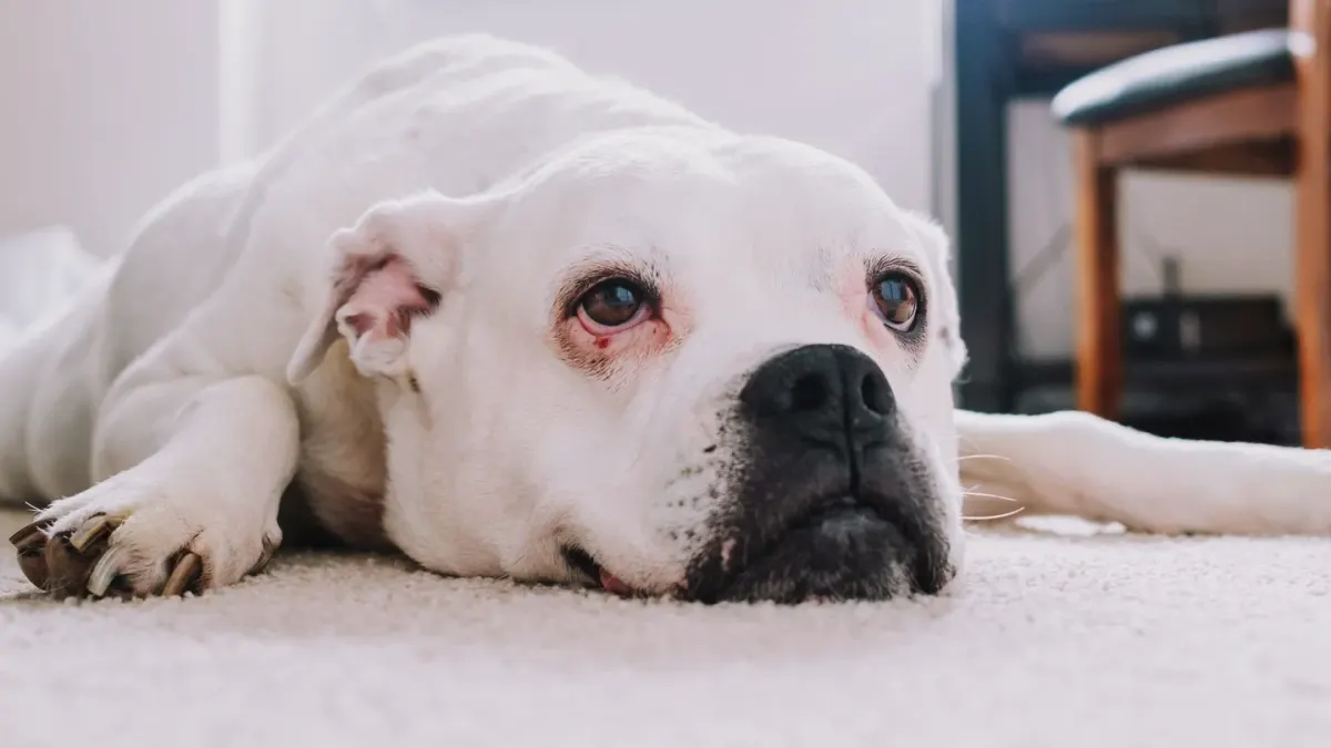 Senior dog resting at home